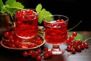 Fresh red currants in glasses on table. Generate Ai photo