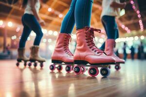 Group of teenagers at roller skating rink. Generate Ai photo