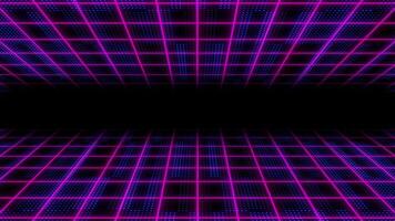 Dynamic retro background. 80s, 90s Retro futurism, Retro cyber grid. sci-fi wireframe grid. seamless loop video