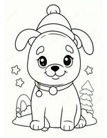 dog  coloring page for winter and christmas for kids photo