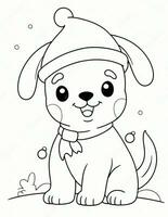 dog  coloring page for winter and christmas for kids photo