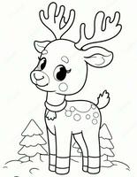 reindeer winter and christmas coloring page for kids photo