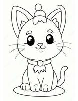 cat coloring page for winter and christmas for kids photo