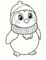 penguin in a hat coloring page for winter and christmas for kids photo
