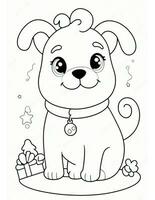 dog  coloring page for winter and christmas for kids photo