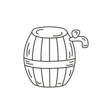 Barrel of beer vector illustration in Doodle style. Isolated icon black line. Wooden barrel with tap