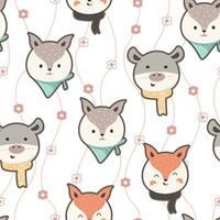 Vector seamless pattern with cute cartoon animal background illustration