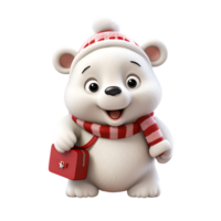 3D Cute Christmas Bear Mascot Character, ai generative png