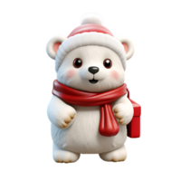 3D Cute Christmas Bear Mascot Character, ai generative png