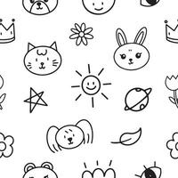 doodle cartoon hand drawn with black line seamless pattern background for illustration, wrapping, wallpaper vector