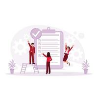 Happy business people checking the results of successful work. Done Job concept. trend modern vector flat illustration