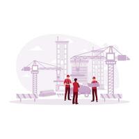 Civil engineering engineers inspect and carry out engineering work on outdoor structures. Architect concept. Trend Modern vector flat illustration