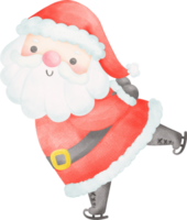 Cute Santa Claus on skating cartoon watercolor png