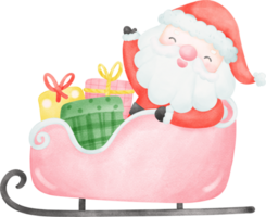 Cute Santa Claus in sleigh cartoon watercolor png