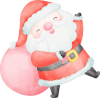 Cute Santa Claus with sack cartoon watercolor png