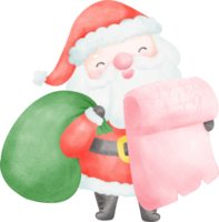 Cute Santa Claus with sack cartoon watercolor png