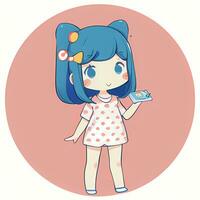 Cute Kawaii Chibi Anime Girl Sticker Wearing Pajama Simple Colorful Background photo