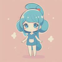 Cute Kawaii Chibi Anime Girl Sticker Wearing Pajama Simple Colorful Background photo