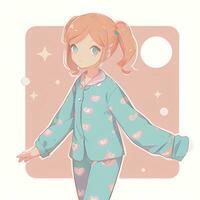 Cute Kawaii Chibi Anime Girl Sticker Wearing Pajama Simple Colorful Background photo