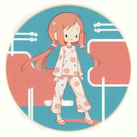 linda kawaii chibi anime niña pegatina vistiendo pijama sencillo vistoso antecedentes foto