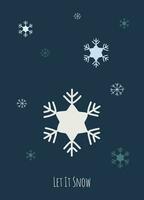 Christmas greeting card with snowflakes in different colors, blue background and the text Let it Snow vector