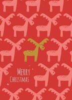 Christmas greeting card with red reindeers, red background and the text Merry Christmas vector