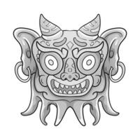 cultura cabeza estatua barong o tiki máscara trófico firmar desde polinesio. ilustración diseño bueno para tatuajes, póster elemento o impresión vector