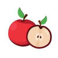 Red apple and apple slice with green leaves vector