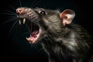 Aggressive rat on dark background. Generative AI photo