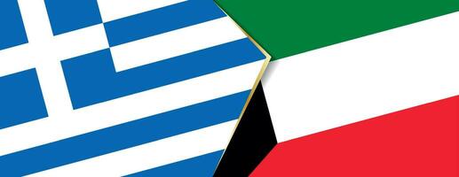 Greece and Kuwait flags, two vector flags.