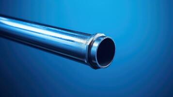 Metal pipe on a blue background. Banner for online store selling tools photo