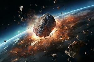 ai generado orbita meteorito espacio global estrella ficción meteorito atmósfera apocalipsis planeta cosmos explosión ilustración universo astronomía exterior asteroide impacto galaxia Ciencias tierra Armagedón foto