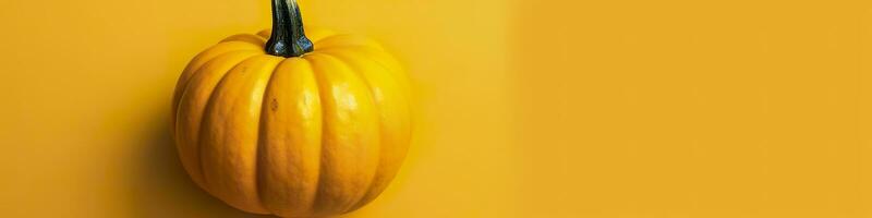 A pumpkin against a yellow background. Generative AI photo