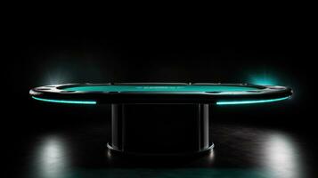vacío juego mesa. ai generativo ligero efecto. vacío póker mesa en negro foto