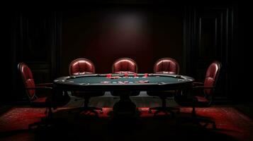 Empty gambling table. AI Generative Light effect. Empty poker table on black photo