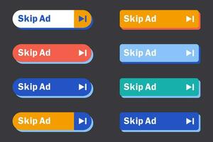 Skip Ad button. Video block icon for advertising. App template for interface. Vector