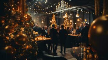 Christmas party in gold color. AI Generative People are celebrating. Luxury event. photo