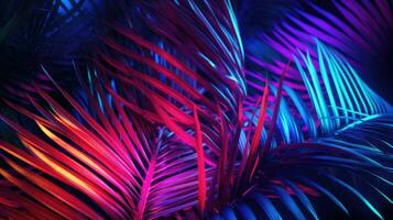 Light and shade on palm leaf background, blue purple toned AI Generative photo