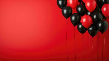 background with black and redballoons on red for black friday AI Generative photo