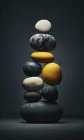 Some colorful stones are displayed, dark navy and yellow, AI Generative photo