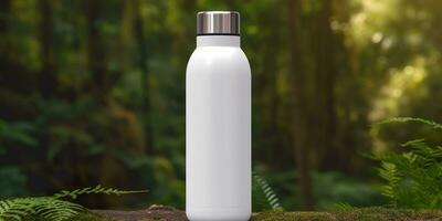 White Blank bottle Mockup with natural theme background. AI Generative photo