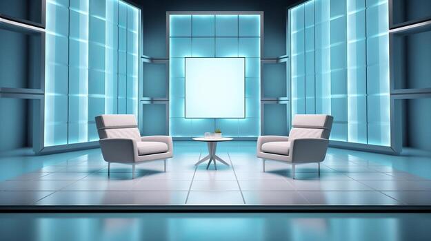 The Future of Game Shows. A Simple, Modern Setting with Two Chairs and a Whole Lot of Fun. AI Generative photo