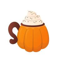 Pumpkin spice latte mug. Flat cartoon style. vector