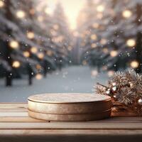 Empty podium on Christmas background photo