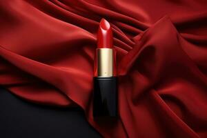 Red lipstick on silk background photo