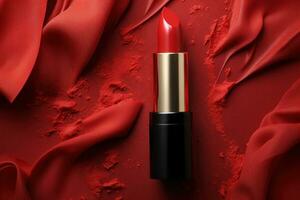 Red lipstick on silk background photo