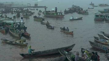 diariamente manhã atividade às flutuando mercado kuin rio banjarmasin, sul Kalimantan Indonésia video