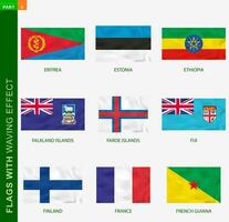 Set of flag with waving effect, national flag with texture. vector