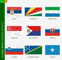 Set of flag with waving effect, national flag with texture. vector