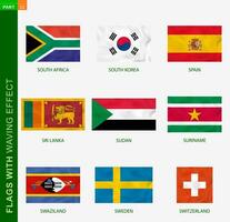 Set of flag with waving effect, national flag with texture. vector